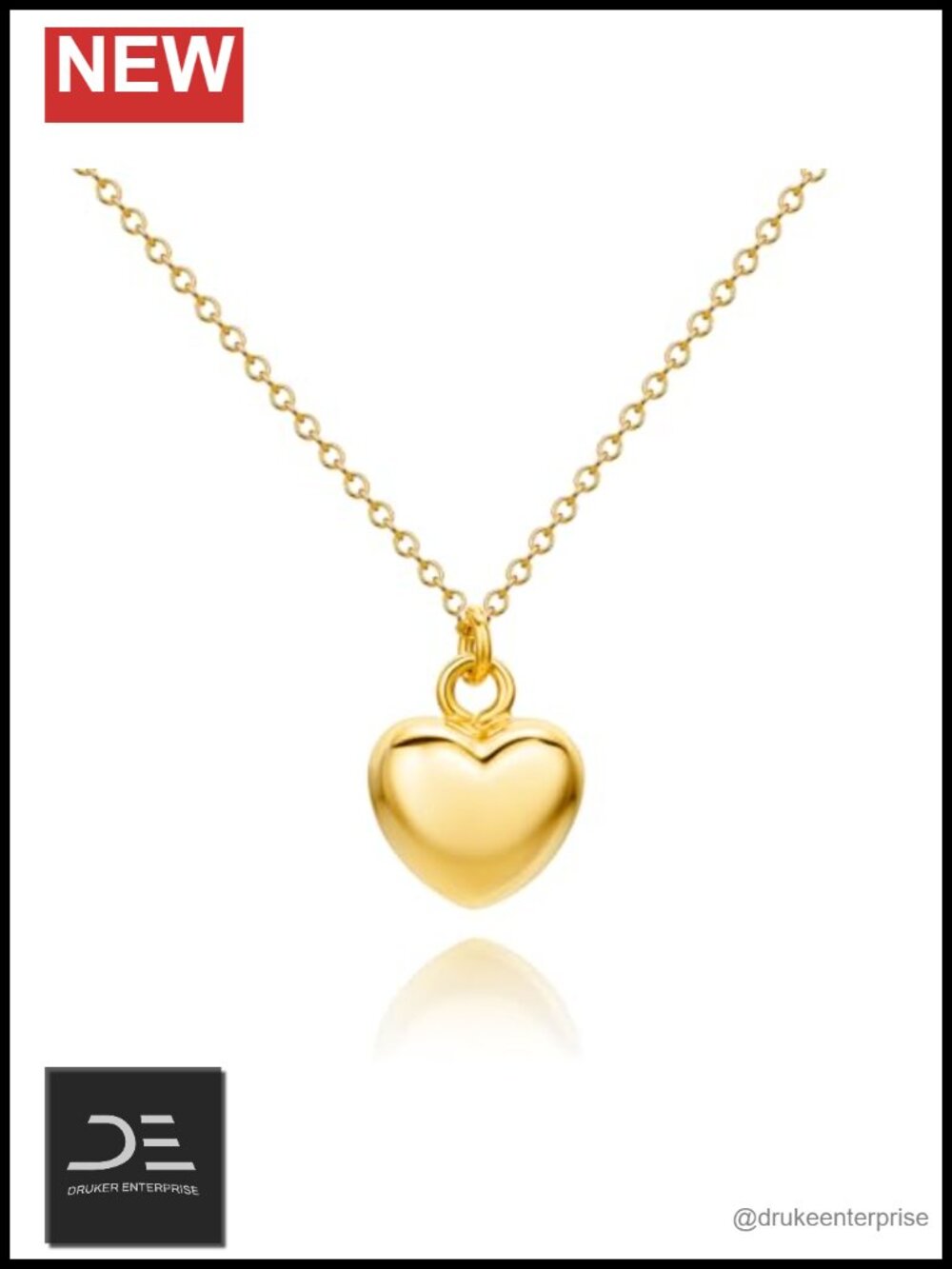 18k Gold Plated Sterling Silver Heart Pendant Necklace, Anchor Chain, Spring
